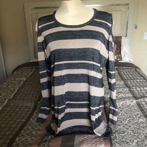 Questions grey and tan Cold Shoulder sweater 1X